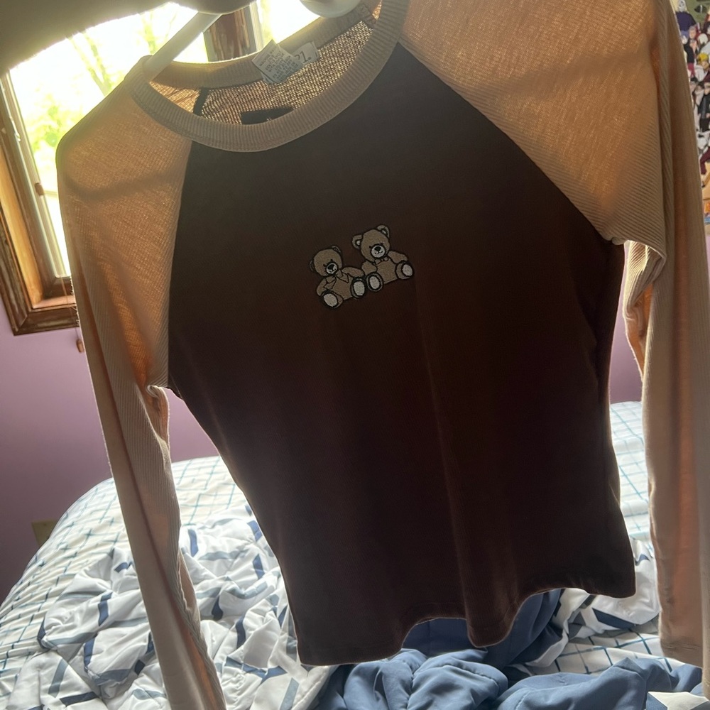 Cute Brown Teddy Bear Long Sleeve Top